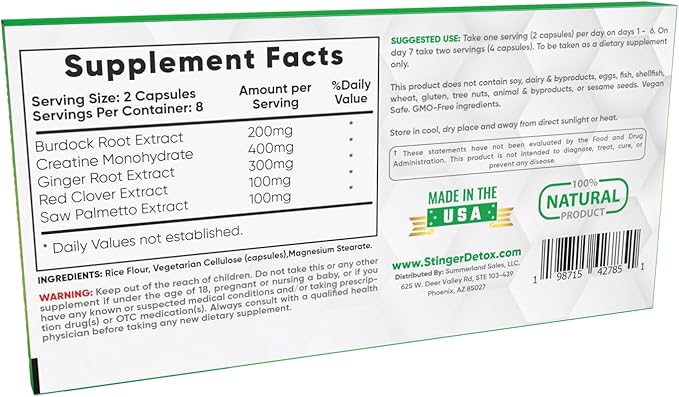 Stinger Detox 7-Day Total Detox Permanent Cleanser | Burdock + Ginger + Red Clover | One Week Total Cleanser | All Natural Vegan Safe & GMO-Free