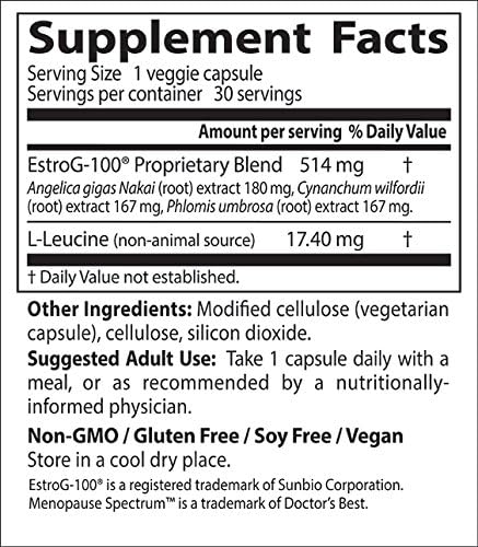 Doctor's Best Menopause Spectrum with EstroG-100, Non-GMO, Vegan, Gluten Free, Soy Free, Veggie Caps, 30 Count
