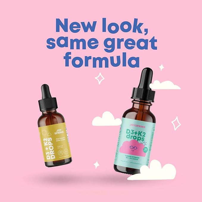 JoySpring Vitamin D3 Kids Drops with Vitamin K2 |180 Servings (1 fl oz)| Vitamin D Toddler Liquid Supplement | Children's Vitamin D Calcium Absorption & Joint Health Support | Vitamin D Kids Ages 3-18