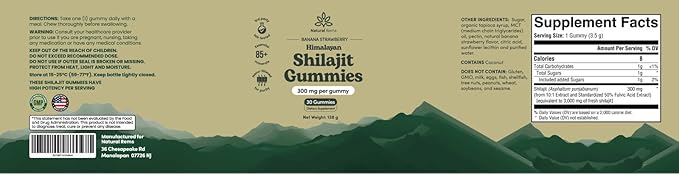 Organic Shilajit Gummies for Men and Women - Lab Tested - Made in USA - Pure Himalayan Organic - Fulvic Acid - Energy and Focus - Holistic Health Supplements (Strawberry Banana)