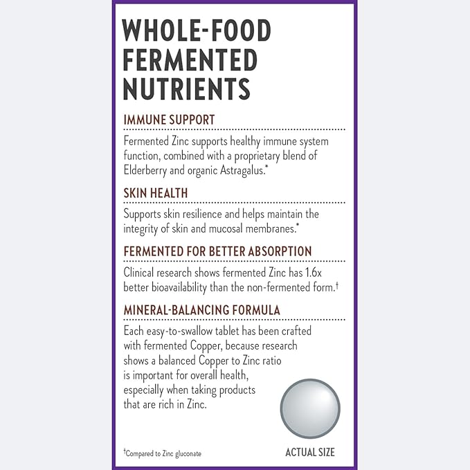 New Chapter Zinc Supplement, Fermented Zinc Complex, ONE Daily for Immune Support + Skin Health, Mineral-Balancing Formula Rich in Copper, Easy to Swallow & Digest, 30 Count (1 Month Supply)