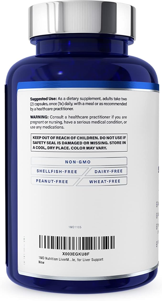 1MD LiverMD - Liver Support Supplement | Siliphos Milk Thistle Extract - Highly Bioavailable, for Liver Support | 60 Capsules