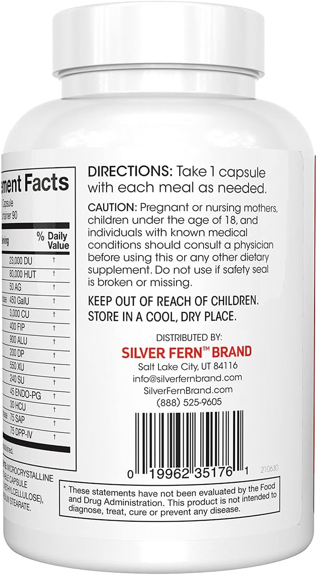 Silver Fern Brand Ultimate Digestive Enzyme Supplement - 4 Bottles - High Potency, Multi Enzyme - Digestive Comfort & Food Tolerance - Amylase, Protease, Cellulase, More