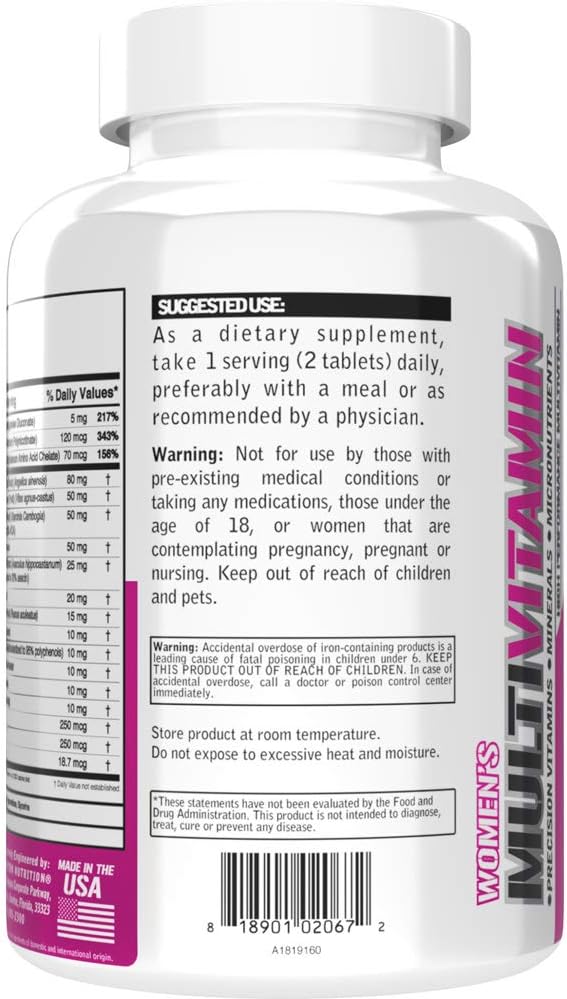 Evlution Nutrition Women's Multivitamin - Full Spectrum Vitamins & Minerals, Immune Health, Vitamin C & D, Iron, Zinc, Antioxidants & Bioflavonoids, Skin, Hair, Bone, Eye Health, 120 Tablets, 60 Days