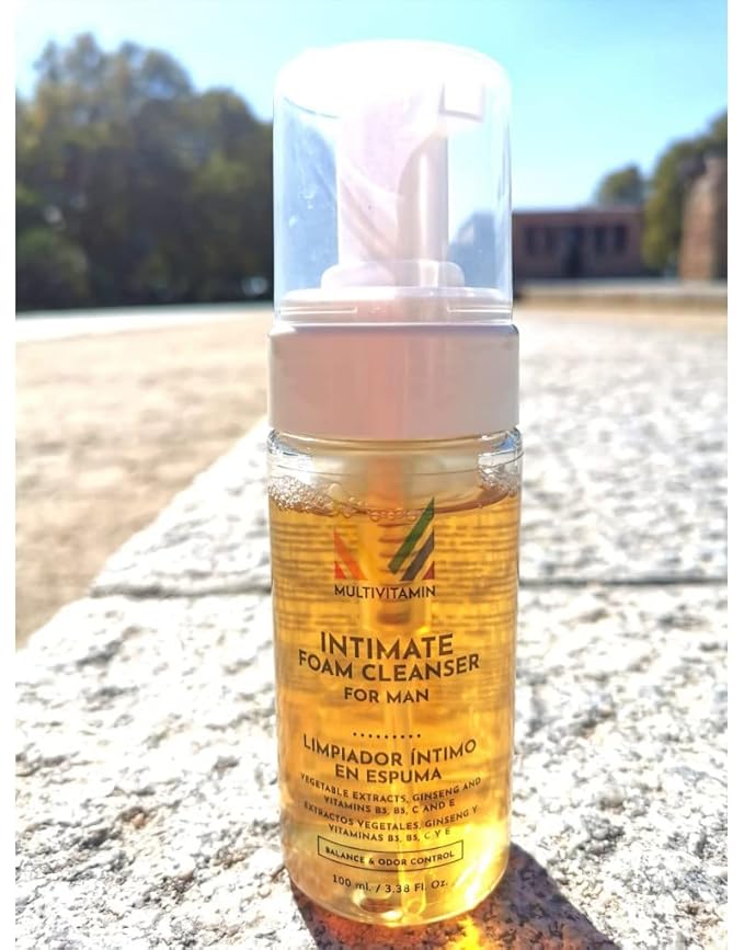 No Rinse Intimate Foam Cleanser for Men pH Balanced Vanilla Scent Gentle Daily Hygiene Hydrating with Essential Vitamins Pre Intimacy Post Workout Paraben Free Alcohol Free Fresh Feeling 3.4 fl oz