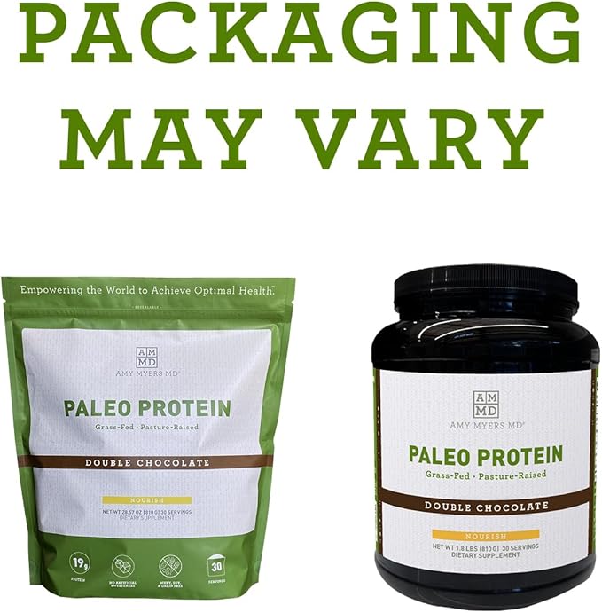 Amy Myers MD Pure Paleo Protein Powder - Clean Grass Fed Pasture Raised Protein - Hormone Free, Non-GMO, Gluten & Dairy Free - Perfect for Keto and Paleo - Double Chocolate- 33.02 oz (936 g)