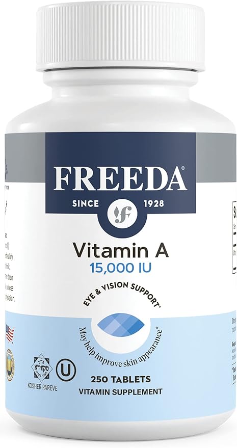 Freeda Kosher Vitamin A Palmitate - Retinyl Palmitate Pure Vitamin A 15,000 IU - Vitamin A Supplement to Support Eye, Vision & Immune Health - Vit A Vitamin Supplements - Vitamina A - 250 Tablets