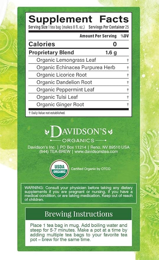 Davidson's Organics, Ayurvedic Infusions, Detox, 25-count Tea Bags, Pack of 6