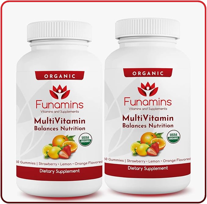 Organic Gummy MultiVitamins, 2-Pack, 60 Count Each; Blend of 11 Essential Nutrients, for Kids and Adults, Vegan, Assorted Strawberry, Lemon, Orange Flavors