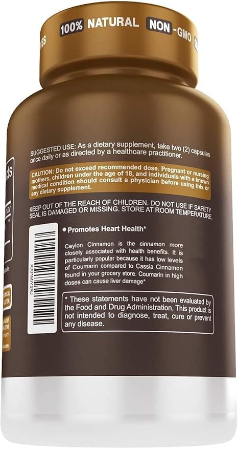 Herbtonics Pure Ceylon Cinnamon Capsules | Immune System, Healthy Weight Management | Non-GMO, Gluten Free | 1500 Mg - 120 Capsules