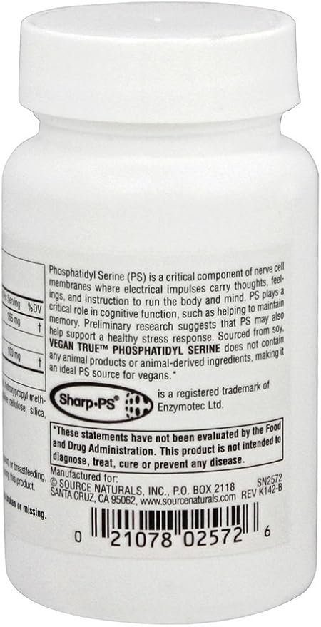 Source Naturals Vegan True Phosphatidyl Serine 100, Supports Cognitive Function*, 100 mg - 30 Vegetarian Capsules