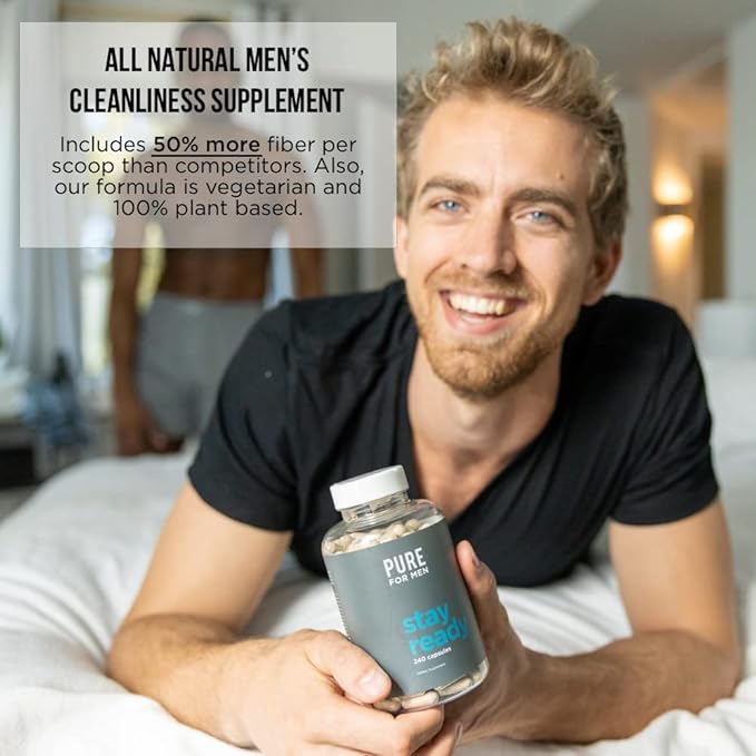 Pure for Men Original Cleanliness Stay Ready Fiber Supplement Powder | Helps Promote Digestive Regularity | Psyllium Husk, Aloe Vera, Chia Seeds, Flaxseeds | Proprietary Formula | 180 gm Vegan Blend