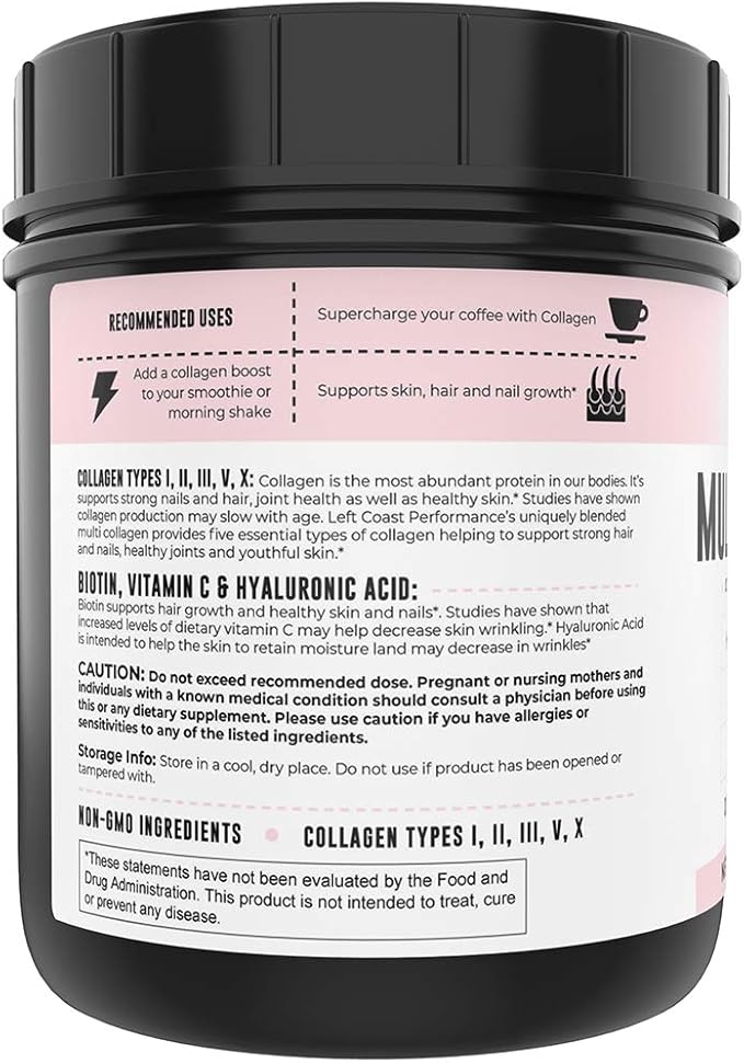 Multi Collagen Peptides Powder Types I, II, III, V, X Collagen with Hyaluronic Acid, Biotin Powder, Vitamin C, Multi Collagen Protein Powder For Skin Hair Nails Joints and Gut Health - Keto, Non-GMO