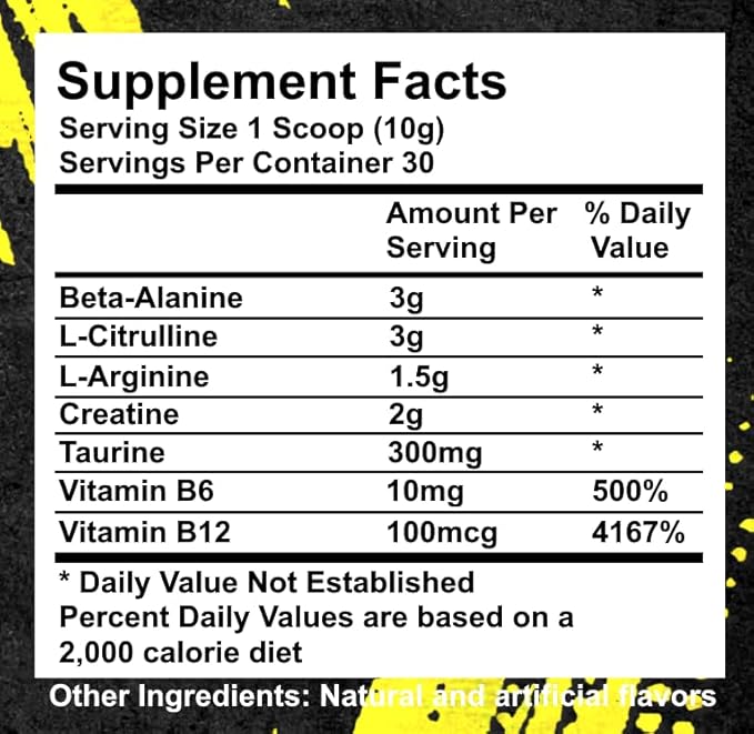 Nitro Supplements - Chaos - Non Stim Pre-Workout (30 Sevings) Beta-Alanine, L-Citrulline, Arginine, Creatine, Taurine Stim-Free Non-Stimulant (30 Servings, Lemonade)