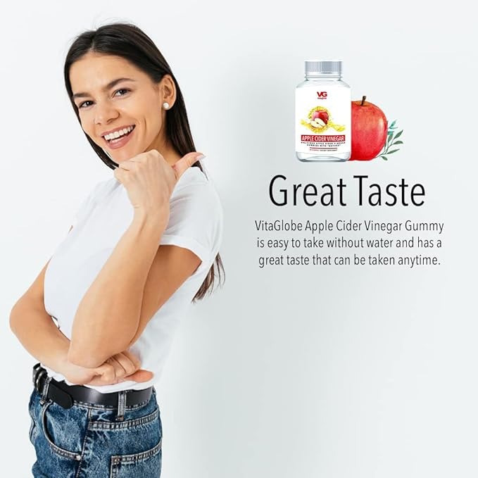 VitaGlobe Apple Cider Vinegar 500mg with B6, B12 and Folate Gummy with Mother - Formulated for Healthy Calorie Loss and Energy Supplement, 60 Count (Sugar-Free)