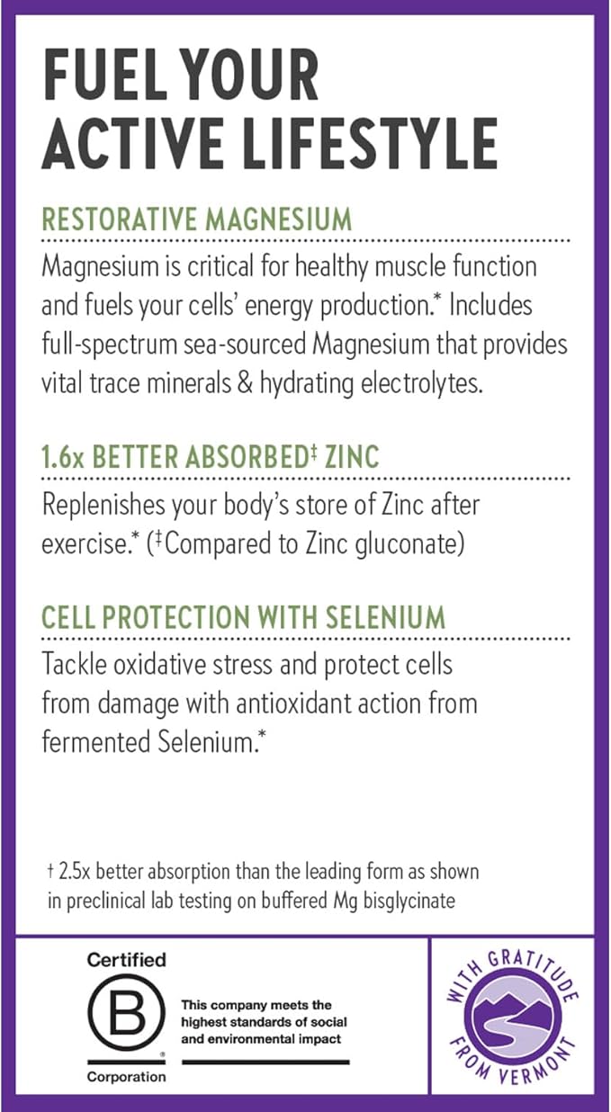 New Chapter Magnesium-Selenium-Zinc Supplement for Active Bodies, Bounce Back After Exercise with Muscle Support Minerals + Hydrating Electrolytes, 325 mg Magnesium in One-Daily Tablet, 30 Count