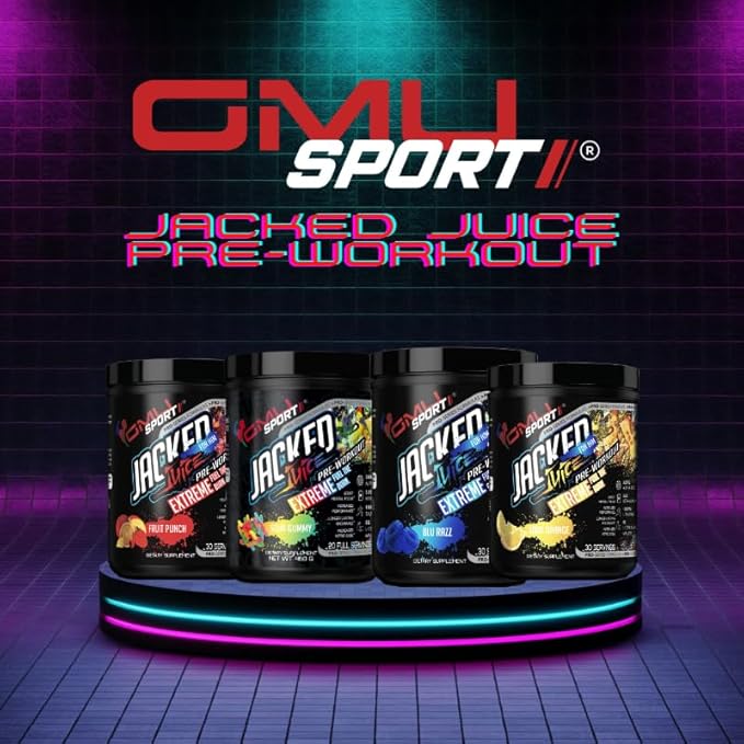 GMU SPORT Jacked Juice Pre-Workout Powder - High Energy, Explosive Pump & Focus Pre Workout Powder for Men & Women 8g Citrulline Malate, Creatine, Beta Alanine, B-Vitamin Boost - 40 Servings