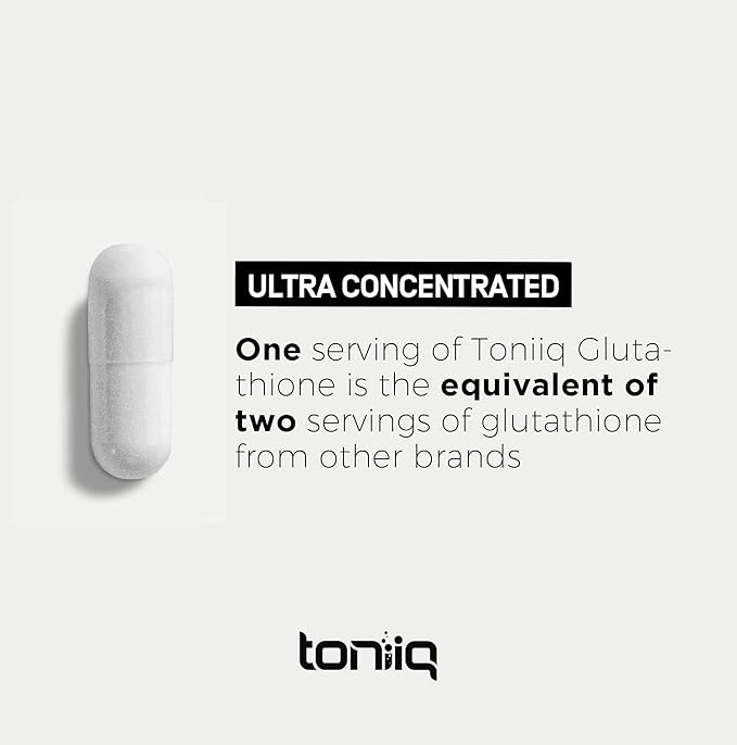 Toniiq Ultra High Strength Glutathione Capsules - 1000mg Concentrated Formula - 98%+ Highly Purified and Bioavailable - Non-GMO Fermentation - 60 Capsules Reduced Glutathione Supplement