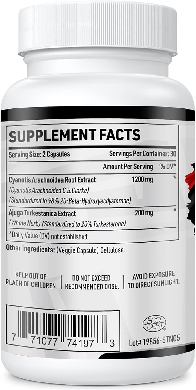 1400mg Beta Ecdysterone and Turkesterone Supplements, Maximized 98% Beta Ecdysterone & 20% Turkesterone Extract for Muscle Mass,Strength, Protein Synthesis, 120 Capsules