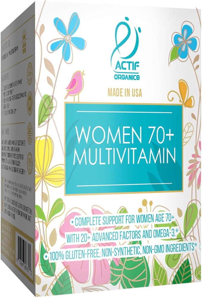 ACTIF Organic Multivitamin for Women Age 70+ with 20+ Advanced Factors and Omega-3, Non-GMO, Made in USA, 90 Count