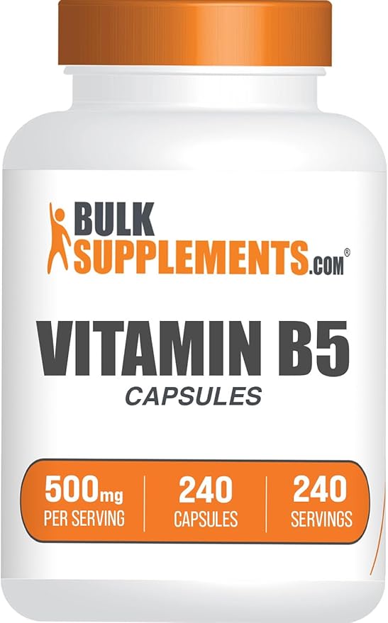 BulkSupplements.com Vitamin B5 Capsules - as Pantothenic Acid, B Vitamin Supplement, Pantothenic Acid 500 mg - Gluten Free, 1 Capsule per Serving, 240 Capsules (Pack of 1)