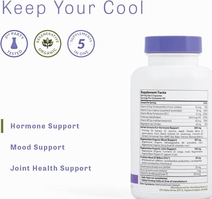 5-in-1 Menopause Support Vitamins for Women, Fermented Vitamins, Minerals, Probiotics and Organic Herbs, Third Party Tested, Doctor's Choice, 30 Servings