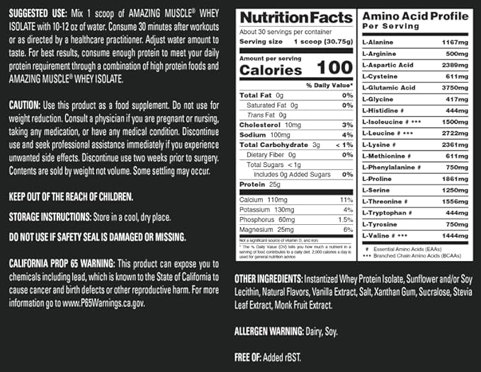 Whey Protein Isolate Powder | 25 Grams Protein Per Serving | 100% Whey Isolate | Zero Fat | Made in USA (2 Lb, Vanilla)