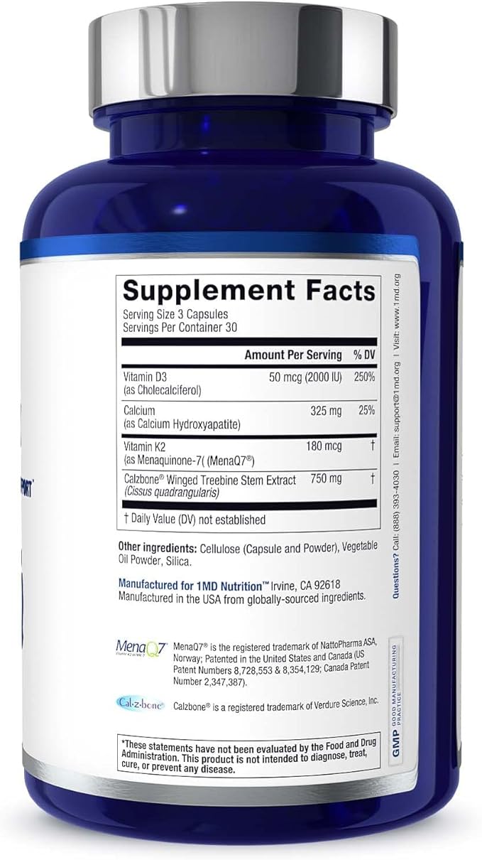 1MD Nutrition OsteoMD for Comprehensive Bone Support | with Calcium Hydroxyapatite, Vitamin D3 & K2 | 180 Capsules (2-Pack)