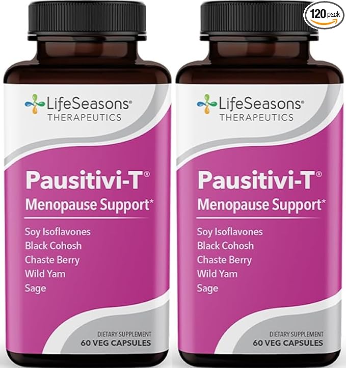 Pausitivi-T - Menopause Support Supplement - Relief for Hot Flashes, Hormone Imbalance & Night Sweats - Nourishes Tissue - Sage, Chasteberry, Soy Isoflavones & Black Cohosh - 60 Capsules (Pack of 2)