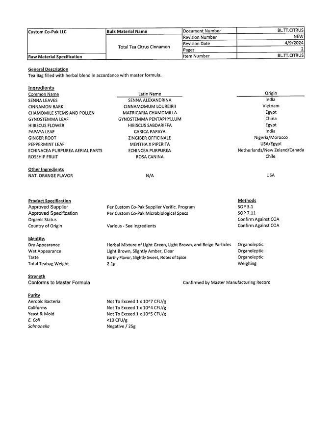 Total Tea SIimming Detox Tea Caffeine Free - 25 Day Detox Tea - Herbal Tea with Chamomile, Hibiscus Tea & Ginger Root for Colon Cleanse – Natural Citrus & Cinnamon Herbal Tea for Digestive Health (25-Pack, Citrus & Cinnamon)