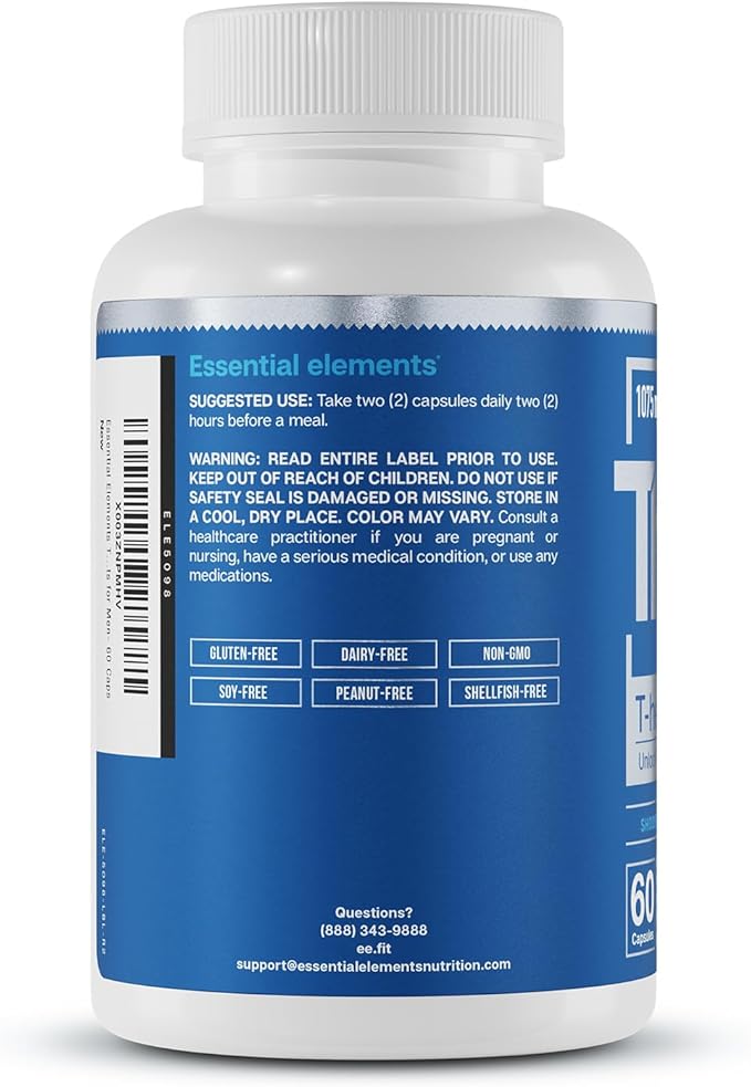 Essential Elements T-Hero Platinum Male Health Supplement for Mens Health - Muscle Growth Support & T-Health with Shoden Ashwagandha, Shilajit, DIM & More - Gym Supplements for Men - 60 Caps
