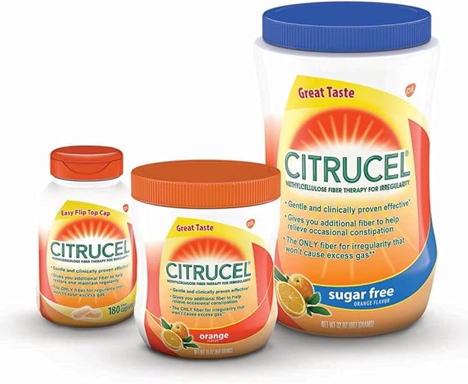 Citrucel Sugar Free Fiber Powder for Occasional Constipation Relief, Methylcellulose Fiber Powder, Orange Flavor - 16.9 Ounces