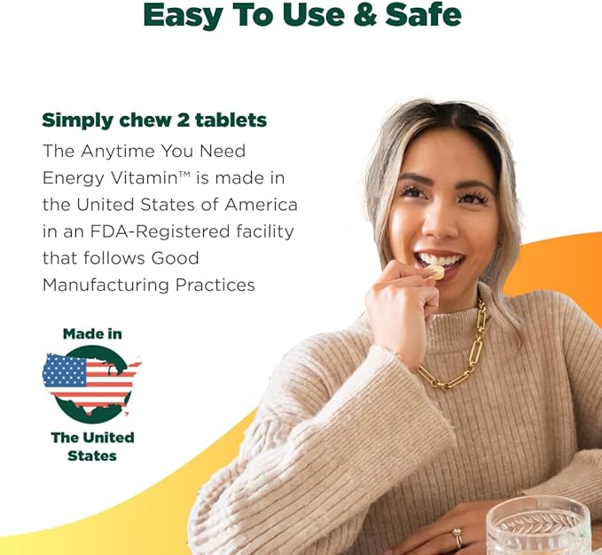 The Anytime You Need Energy Vitamin for Sustained Energy, Focus & Alertness with Jitter-Free Caffeine, 60 Chewable Energy Supplements (30 Servings), Mixed Berry