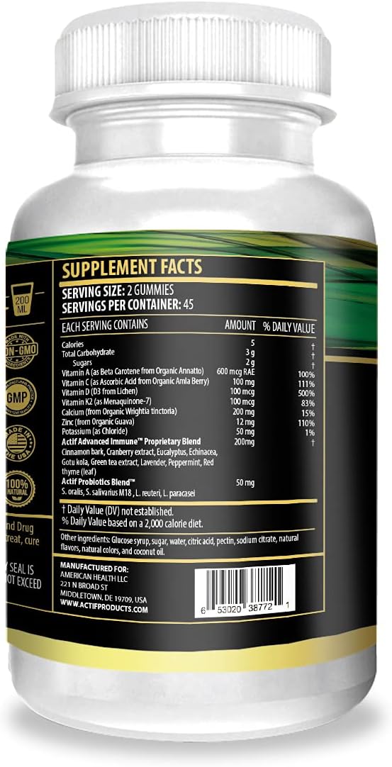 Actif Teeth and Gums Mega Support, Oral Probiotics Supplement for Mouth and Dental Multivitamin Supplement, 90 Gummies