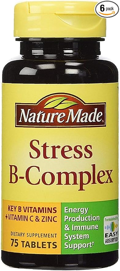 Nature Made Stress B-Complex Dietary Supplement Tablets with Vitamin C & Zinc 75 ea (Pack of 6)