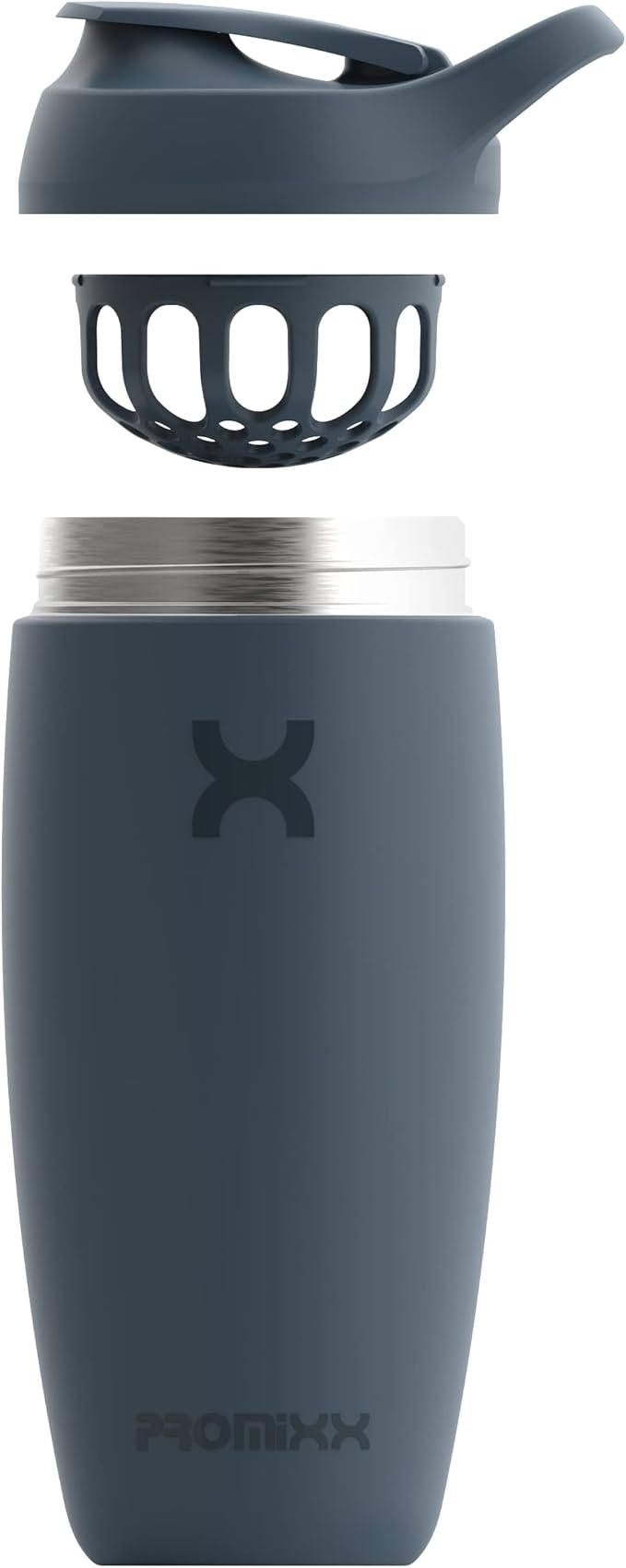 Promixx Pursuit Shaker Bottle Insulated Stainless Steel Water Bottle and Blender Cup, 18oz, Midnight Blue
