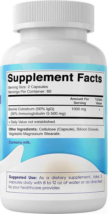 Vitamatic Bovine Colostrum Supplement 1000 mg per Serving - 50% Highest IgG - Supplement for Gut Health, Hair Growth, Beauty, Muscle Recovery, & Immune Support - 120 Capsules