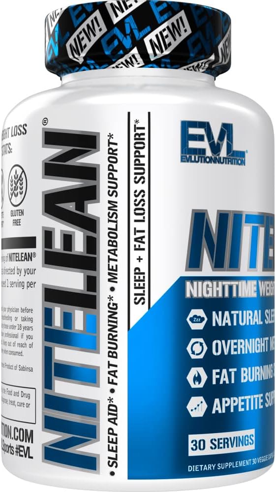 EVL Night Time Fat Burner Appetite Suppressant for Weight Loss Diet Pills - Natural Rest Aid, Metabolism Booster for Weight Loss for Women & Men - NiteLean Weight Loss Supplements (30 Servings)