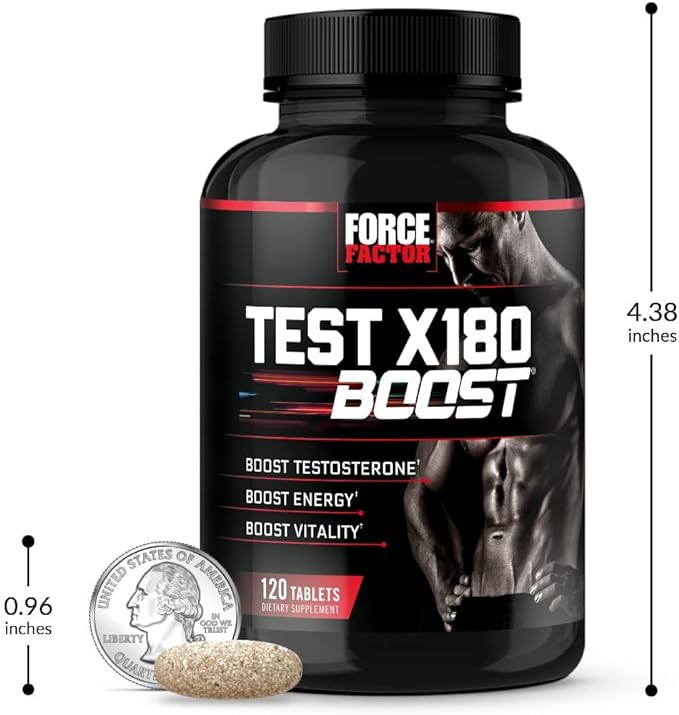FORCE FACTOR Test X180 Boost Testosterone Booster and Energy Supplement for Men, Boost Energy, Increase Stamina, Enhance Vitality and Performance, with D-Aspartic Acid and Fenugreek, 120 Tablets