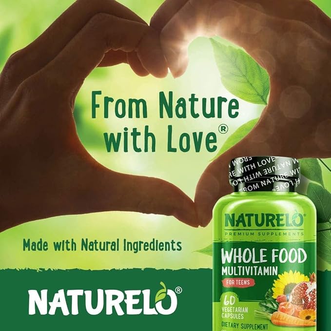 NATURELO Whole Food Multivitamin for Teens - Vitamins and Minerals for Teenage Boys and Girls - Supplement for Active Kids - with Organic Whole Foods - Non-GMO - Vegan & Vegetarian - 60 Capsules