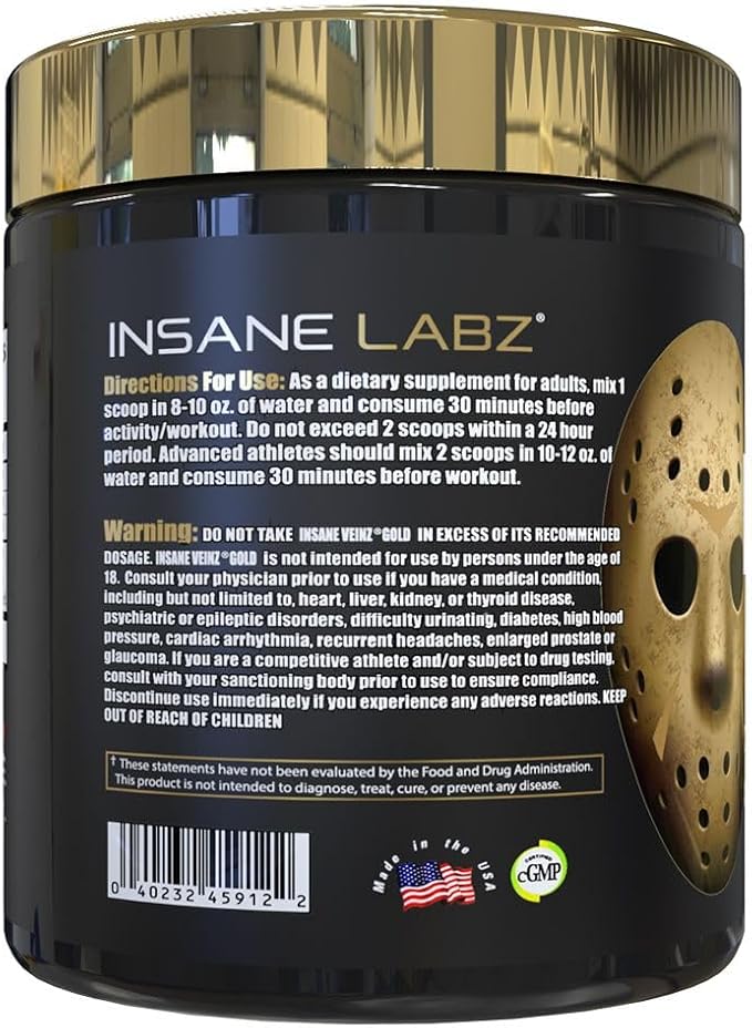 Insane Labz Psychotic Gold and Insane Veinz Gold Pre Workout Nitric Oxide Booster Stack, Increase Muscle Mass, Vascularity, Strength, Energy, Focus, Gummy Candy and Fruit Punch.