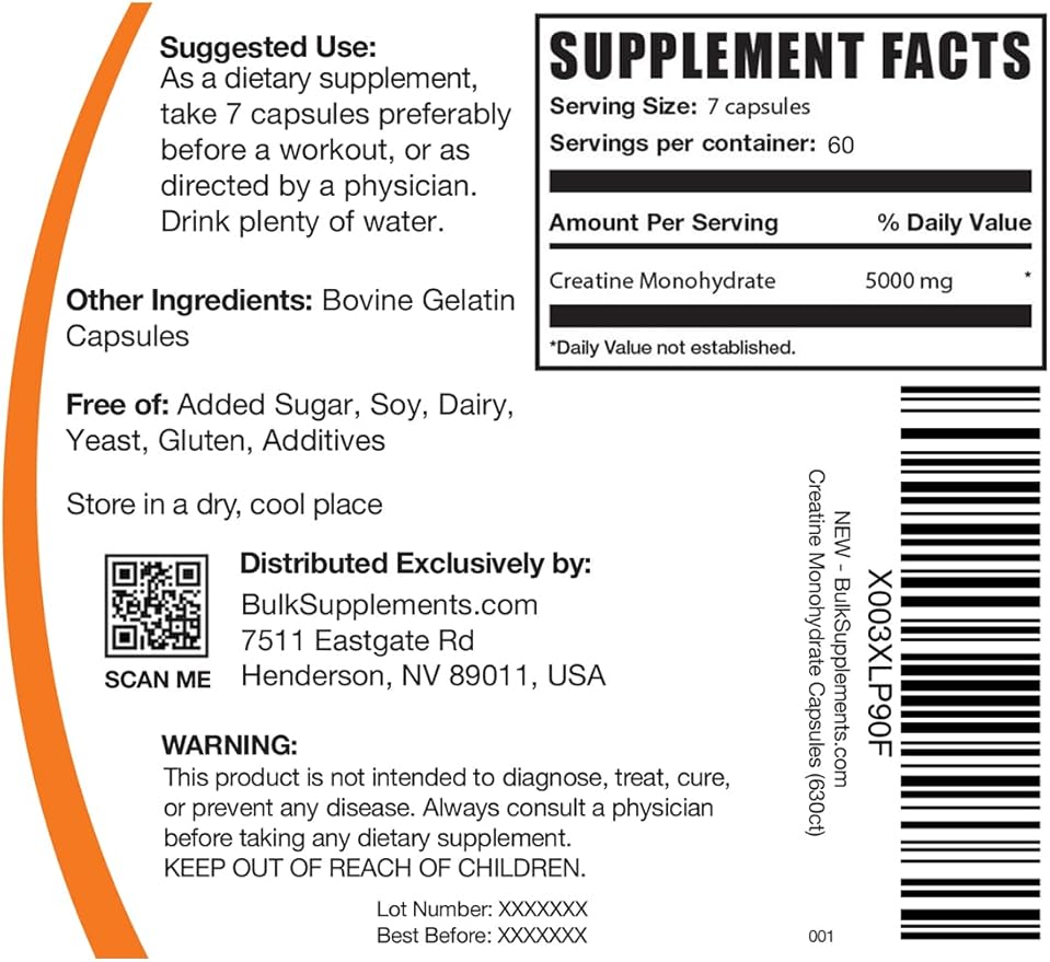 BulkSupplements.com Creatine Monohydrate Capsules - Micronized Creatine Monohydrate, Creatine Pills - 7 Creatine Capsules per Serving, 5000mg, Gluten Free, 420 Capsules (Pack of 1)