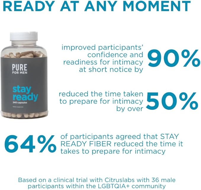 Pure for Men Original Cleanliness Stay Ready Fiber Supplement | Helps Promote Digestive Regularity | Psyllium Husk, Aloe Vera, Chia Seeds, Flaxseeds | Proprietary Formula | 60 Vegan Capsules