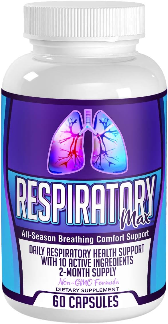 Respiratory-MAX (2-Month Supply) Respiratory Supplements with 10 Active Ingredients - Lung Health Cleanse Detox - Respiratory Support Supplement - Easy to Swallow - 60 Capsules