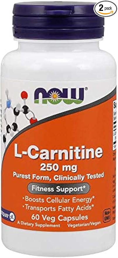 NOW L-carnitine 250mg, 60 Capsules (Pack of 2)