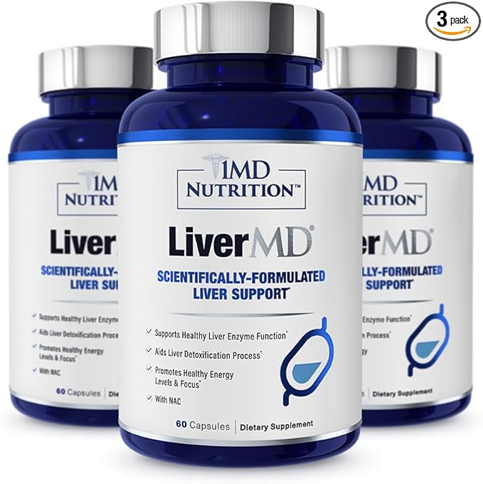 1MD LiverMD - Liver Support Supplement | Siliphos Milk Thistle Extract - Highly Bioavailable, for Liver Support | 180 Capsules (3-Pack)