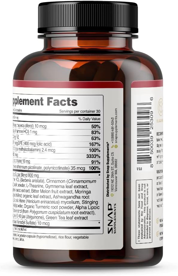 Snap Supplements Blood Sugar Blend - Support Healthy Blood Sugar, 120 Count