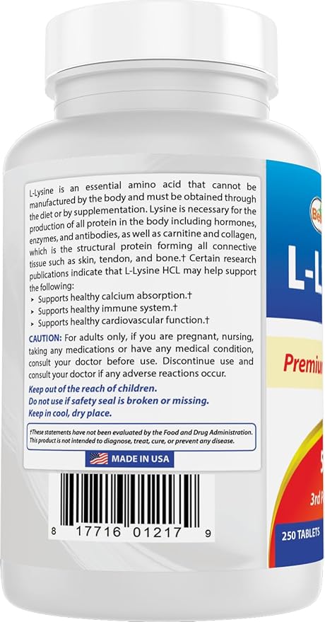 Best Naturals L-Lysine 500 mg 250 Tablets (250 Count (Pack of 3))
