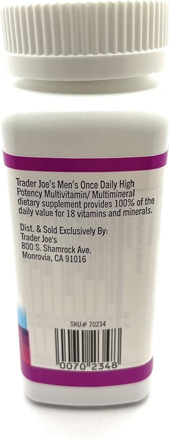 Men’s Gluten Free Once Daily High Potency Multivitamin & Multimineral Supplement 60 Tablets by Trader Joes (Pack of 1)