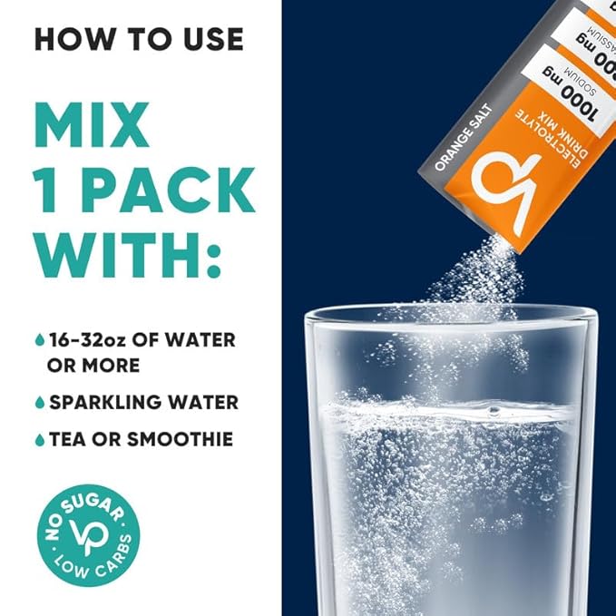 Venture Pal High Sodium Sugar Free Electrolytes Powder Packet - Hydration Packets with Sodium, Potassium & Magneisum | Zero Calories | Vegan | Keto & Paleo Friendly Electrolyte Drink Mix | 30 Stick